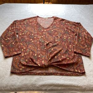 Cotton Bleu Burnt Orange Paisley Floral Print Fleece Top Size Medium